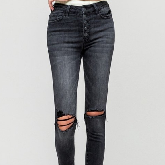 Vervet high rise distressed exposed button fly ankle skinny jeans size 26 - Picture 2 of 16